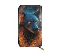 Wolf Head in Blue Flames Leather Wallet for Women Long Coin Purse Ultra Slim Credit Cards Holder Bifold Clutch