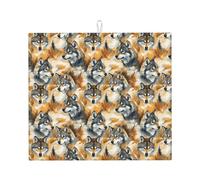 Wolf Head In The Woods Print Microfiber Dish Drying Mats for Kitchen Counter, Machine Wash Super Absorbent Dish Drying Pad Rack Mat 16x18 Inch
