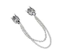 Wolf Head Lapel Pin with Chain for Jackets Hat Bag Punk Wolf Head Lapel Brooches Halloween Jewelry for Men Women Silver Badge