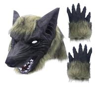 Wolf Head Mask Halloween Scary Full Face Werewolf Mask with Gloves for Halloween and Cosplay Costume Party Horror Nights Black 1PC