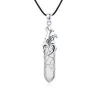 Wolf Head Necklace for Men 925 Sterling Silver Wolf Pendant Crystal Column Necklace Viking Amulet Jewellery Valentine's Day Gift for Men and Women (White Textured Stone)