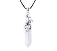 Wolf Head Necklace for Men 925 Sterling Silver Wolf Pendant Crystal Column Necklace Viking Amulet Jewellery Valentine's Day Gift for Men and Women (White Crystal)