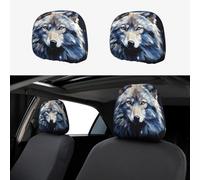 Wolf Head on Blue Background Car Headrest Cover 2 PCS, Funny Auto Front Seat Head Rest Protector, Universal Car Headrest Protector Elastic, Personalized Seat Cover Headrest Trim for Most Cars