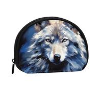 Wolf Head on Blue Background Coin Purse Personalized Coin Bag for Women Men Change Purse Small Wallets with Zipper Mini Shell Coin Pouch Outdoor Shopping Change Storage Bag Handbags Gifts