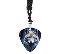 Wolf Head on Blue Background Guitar Pick Necklace Exquisite Cool Pendant Necklaces Titanium Steel Personalized Necklaces Fashion Guitar Pick Holder Necklace Unisex Unique Gifts