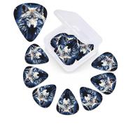 Wolf Head on Blue Background Guitar Picks 12 Pack 3 Different Thickness Celluloid Guitar Plectrums with Guitar Pick Storage Box Personalized Guitar Pick for Acoustic Guitar Picks