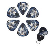 Wolf Head on Blue Background Guitar Picks 6 Pack 3 Different Thickness Celluloid Guitar Plectrums with Guitar Pick Holder Personalized Guitar Pick for Acoustic Guitar, Electric Guitar, Bass, Ukulele
