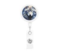 Wolf Head on Blue Background Retractable Badge Reel Heavy Duty Badge Holder with Belt Clip Retractable Lanyards ID Card Holder with Keychain Name Badge Clips for Office Nurse Employee