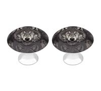 Wolf Head Pattern 2 Pack Cabinet Knobs Round Dresser Knobs Printing Pattern Cabinet Hardware Kitchen Drawer Pulls Stainless Steel Single Hole Cupboard Door Knobs