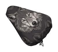 Wolf Head Pattern Bike Seat Cover Waterproof Oxford Fabric, Universal Adjustable Bicycle Saddle Cover with Drawstring Easy Install Protective Rain Dust Covers for Women Men