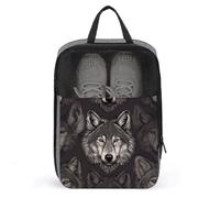 Wolf Head Pattern Shoe Bag Travel Shoe Organizer Water-Resistant Shoe Pouch with Zipper Sneaker Dust Bag, gray, One Size, Modern