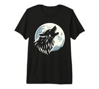 Wolf Head Silhouette Howling at Full Moon Dog Simple Moonlit Premium T-Shirt