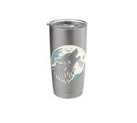 Wolf Head Silhouette Howling at Full Moon Dog Simple Moonlit Stainless Steel Insulated Tumbler