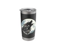 Wolf Head Silhouette Howling at Full Moon Dog Simple Moonlit Stainless Steel Insulated Tumbler