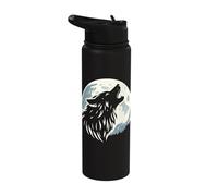 Wolf Head Silhouette Howling at Full Moon Dog Simple Moonlit Stainless Steel Insulated Water Bottle