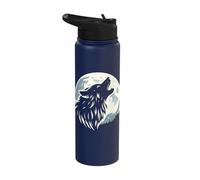 Wolf Head Silhouette Howling at Full Moon Dog Simple Moonlit Stainless Steel Insulated Water Bottle