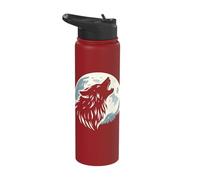 Wolf Head Silhouette Howling at Full Moon Dog Simple Moonlit Stainless Steel Insulated Water Bottle