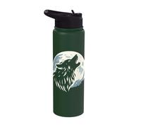 Wolf Head Silhouette Howling at Full Moon Dog Simple Moonlit Stainless Steel Insulated Water Bottle