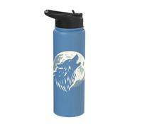 Wolf Head Silhouette Howling at Full Moon Dog Simple Moonlit Stainless Steel Insulated Water Bottle