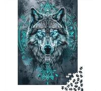 Wolf Head Totem Jigsaw Puzzle for Adults 1000 Piece Jigsaw Puzzle Blue Element Relaxation Gift 38x26cm/1000pcs