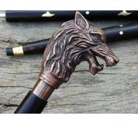 Wolf Head Walking Cane Stick with Antique Brass Handle