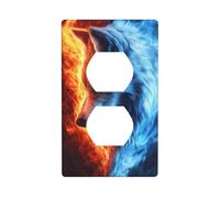 Wolf Head White and Blue Fire Fantasy Outlet Cover Light Switch Cover Decorative 1 Gang Wall Plate for Kitchen Room Bathroom Size 7x11.4cm