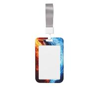 Wolf Head White and Blue Fire Fantasy Sliding Id Badge Holder Hard Plastic Work Card Case Name Tag Protector for Nurses Office