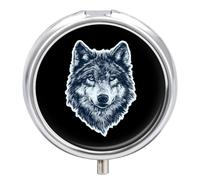 Wolf Head with Blue Eyes Round Pill Box Organiser 3 Compartment Medicine Case