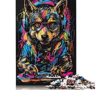 Wolf Headphone Music Wooden Puzzles 500 Piece Jigsaw Puzzles for Adults Educational Game Challenge Toy Christmas Eve Gifts 500pcs (52x38cm)