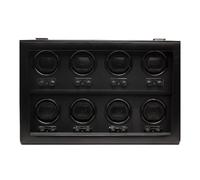 WOLF Heritage 8-Piece Watch Winder with Glass Cover, Black - Secure Fit with Patented Lock-In Dynamic Cuff - For Small to Large Watches - Plant Based Material - Includes Universal Power Adapter