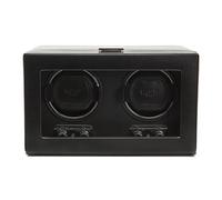 Wolf Heritage Double Watch Winder with Glass Cover, Black - Secure Fit with Patented Dynamic Lock-in Cuff - for Small to Large Watches - Plant Based Material - Includes Universal Power Adapter