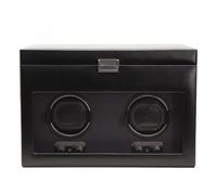 Wolf Heritage Double Watch Winder with Storage, Black - Secure Fit with Patented Lock-in Dynamic Cuff - for Small to Large Watches - Plant Based Material & Glass Cover