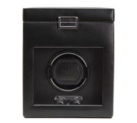 Wolf Heritage Single Watch Winder with Storage, Black - Secure Fit with Patented Lock-in Dynamic Cuff - for Small to Large Watches - Plant Based Material & Glass Cover