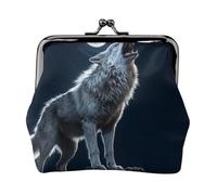 Wolf Howl Coin Purse-Leather Kiss Lock Wallet Small Clutch