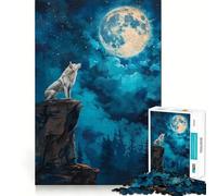 Wolf Howl in Moon Night 1000 Piece Teenager Puzzles Cognitive Boost Fun Tight Lock No Loose Pieces Engaging Way to Pass Free Hours (38x26cm)