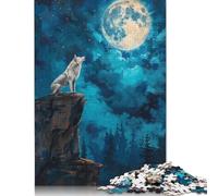 Wolf Howl in Moon Night Puzzle Brain Teaser Paper Rectangular Jigsaw Puzzle for Adults Teen 1000pcs (26x38cm)