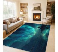 Wolf Howl Rugs for Living Room Bedroom, Aurora Area Rugs Large 140x200 cm, Washable Non Slip Pattern Carpet Home Decor C&J55