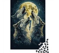 Wolf Howl Under Full Moon Puzzle 1000 Pieces for Family, Animal Theme Jigsaw Puzzle, Screen Free Activity, 38x26cm/1000pcs