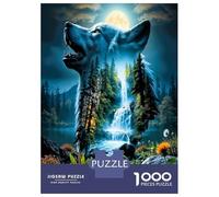 Wolf Howl Waterfall 1000pc Puzzle for Adults Wildwood Serenade Classic Jigsaw Puzzle Recycled Cardboard Family Puzzle Lovers Brain Training Holiday Activity Office Break 70x50cm/1000p