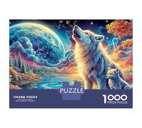 Wolf Howling 1000pc Cosmic Wolf Thick Cardboard Jigsaw Puzzle for Stress Relief Seekers Christmas Gathering Home Decor Home Leisure Time Social Icebreaker 52x38cm/1000pcs