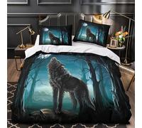 Wolf howling 3D Print 3 PCS Comforter Cover Night forest art style Duvet Cover Set Soft Microfiber Zipper Closure Hypoallergenic Anti-Bacterial for Seniors Super king（260x220cm）