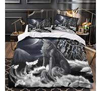 Wolf howling 3D Printed 3 Piece Set Comforter Cover Night fantasy art Duvet Cover Super Soft Microfiber Invisible Zipper Dust Mite Resist for Teens Young Adults Seniors Double（200x200cm）