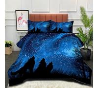 Wolf Howling All Season Duvet - 240x260cm Coverless Duvet Universe Starry Sky Down Alternative Cosy and Lightweight with Pillowcases, Dark Blue