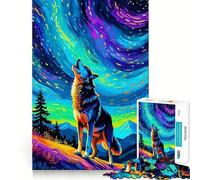 Wolf Howling at Aurora Borealis 1000 Piece Adult Puzzles Mental Focus Game High Accuracy Cutting Craft Bonding Activity for Loved Ones (38x26cm)
