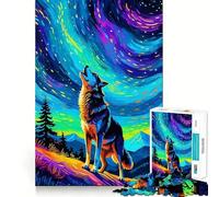 Wolf Howling at Aurora Borealis 1000 Piece Jigsaw Brain Skill Game High Precision Die Cut Fascinating Hobby for Idle Moments (50x75cm)