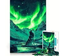 Wolf Howling at Aurora Borealis 1000 Piece Teenager Puzzles Cognitive Train Game Zero Gap Compact Fun for Family Game Time (38x52cm)