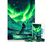 Wolf Howling at Aurora Borealis Adult Jigsaw1000 Pieces Memory Skill Fun Stable Fit No Shifting Parts Compact Fun for Family Game Time (38x26cm)
