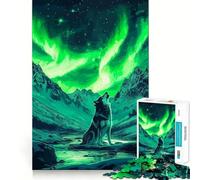 Wolf Howling at Aurora Borealis Jigsaw 1000 Pieces for Adults Memory Fun Game Expert Cutting Craftsmanship Relaxing Indoor Group Activity (50x75cm)