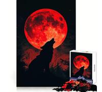 Wolf Howling at Blood Moon 1000 Piece Jigsaw Puzzles for Adults Teenagers Thought Training Mindful Leisure Uniform Cut Bday Surprise (38x26cm)
