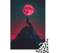 Wolf Howling at Blood Moon 1000 Pieces Puzzle, Wolf Themed Theme, Relaxing Jigsaw Puzzle for Adults, 38x26cm/1000pcs